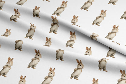 Rustic Dressed Bunny Fabric - Quilting Cotton Print - Brown Bunny, Vintage Dressed Animal, Nursery Pattern - by American Fabric Prints