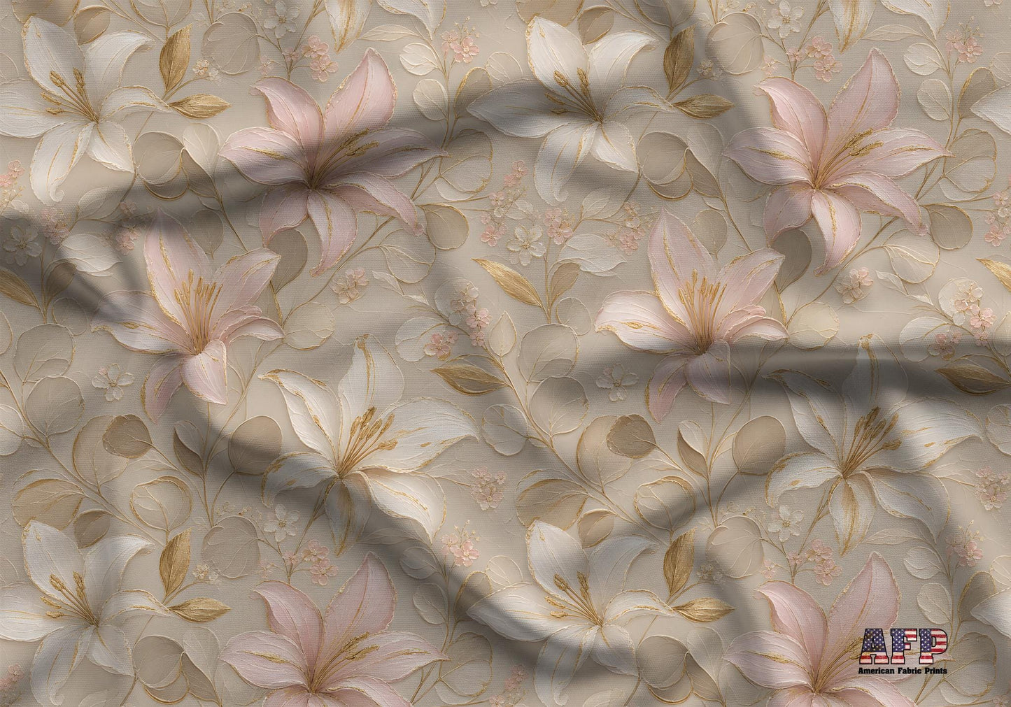 Blush Gold LIly Floral Fabric - Shop now at American Fabric Prints