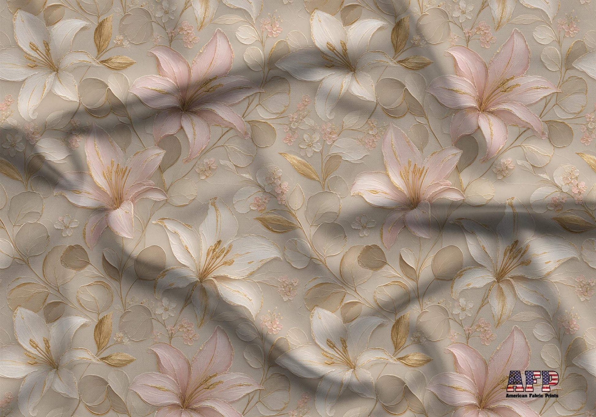 Blush Gold LIly Floral Fabric - Shop now at American Fabric Prints