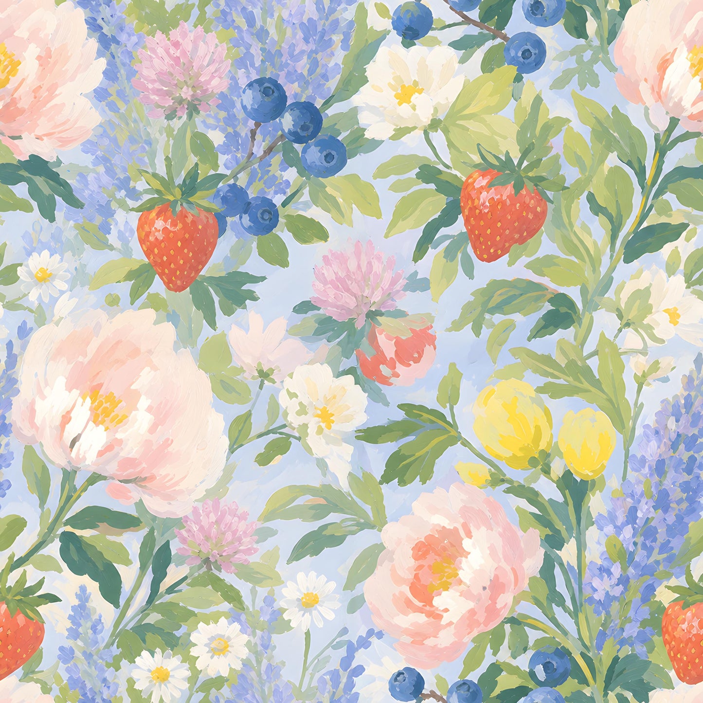 Straberry Blueberry and Floral Fabric - Shop now at American Fabric Prints