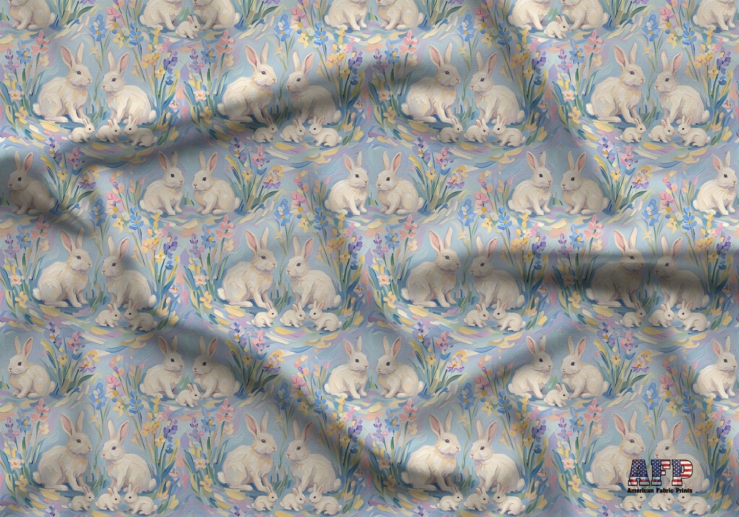 White Bunny Pastel Spring Fabric - Shop now at American Fabric Prints