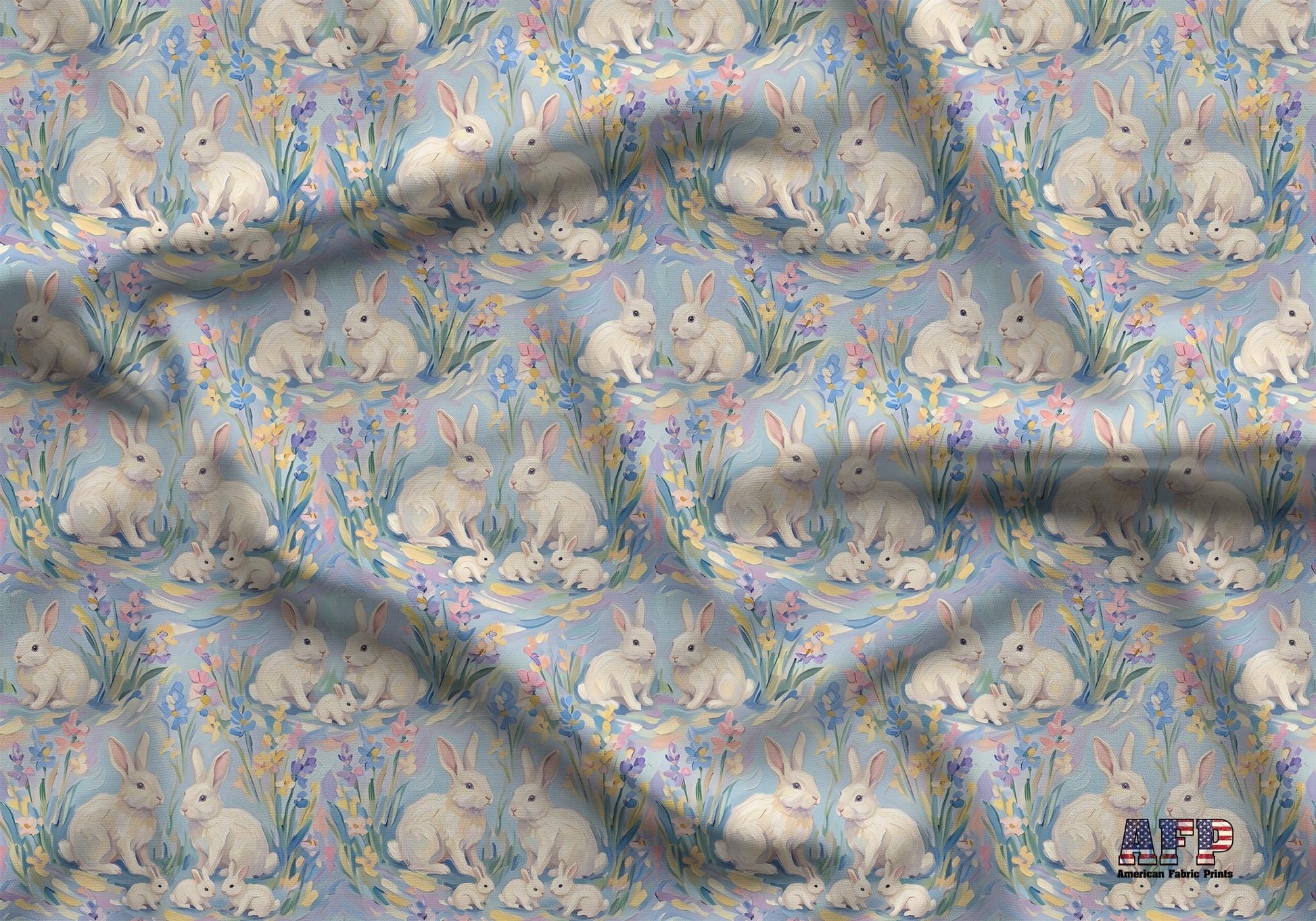 White Bunny Pastel Spring Fabric - Shop now at American Fabric Prints