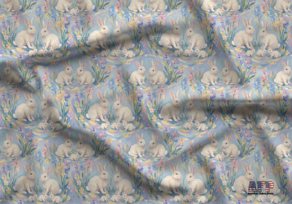 White Bunny Pastel Spring Fabric - Shop now at American Fabric Prints