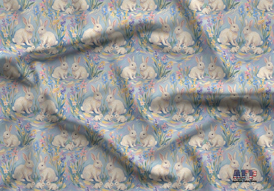White Bunny Pastel Spring Fabric - Shop now at American Fabric Prints