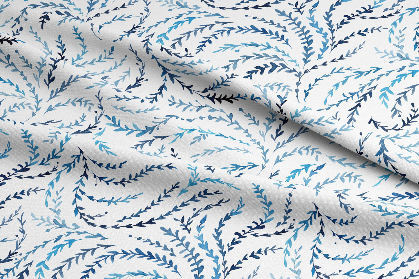 Floral Motif Fabric by the Yard, Shades of Blue Floral Pattern Fabric, Flower Fabric for Curtains, Upholstery, Pillow Covers, Couch Covering