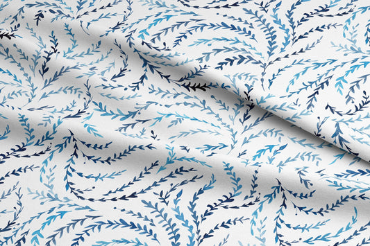 Floral Motif Fabric by the Yard, Shades of Blue Floral Pattern Fabric, Flower Fabric for Curtains, Upholstery, Pillow Covers, Couch Covering
