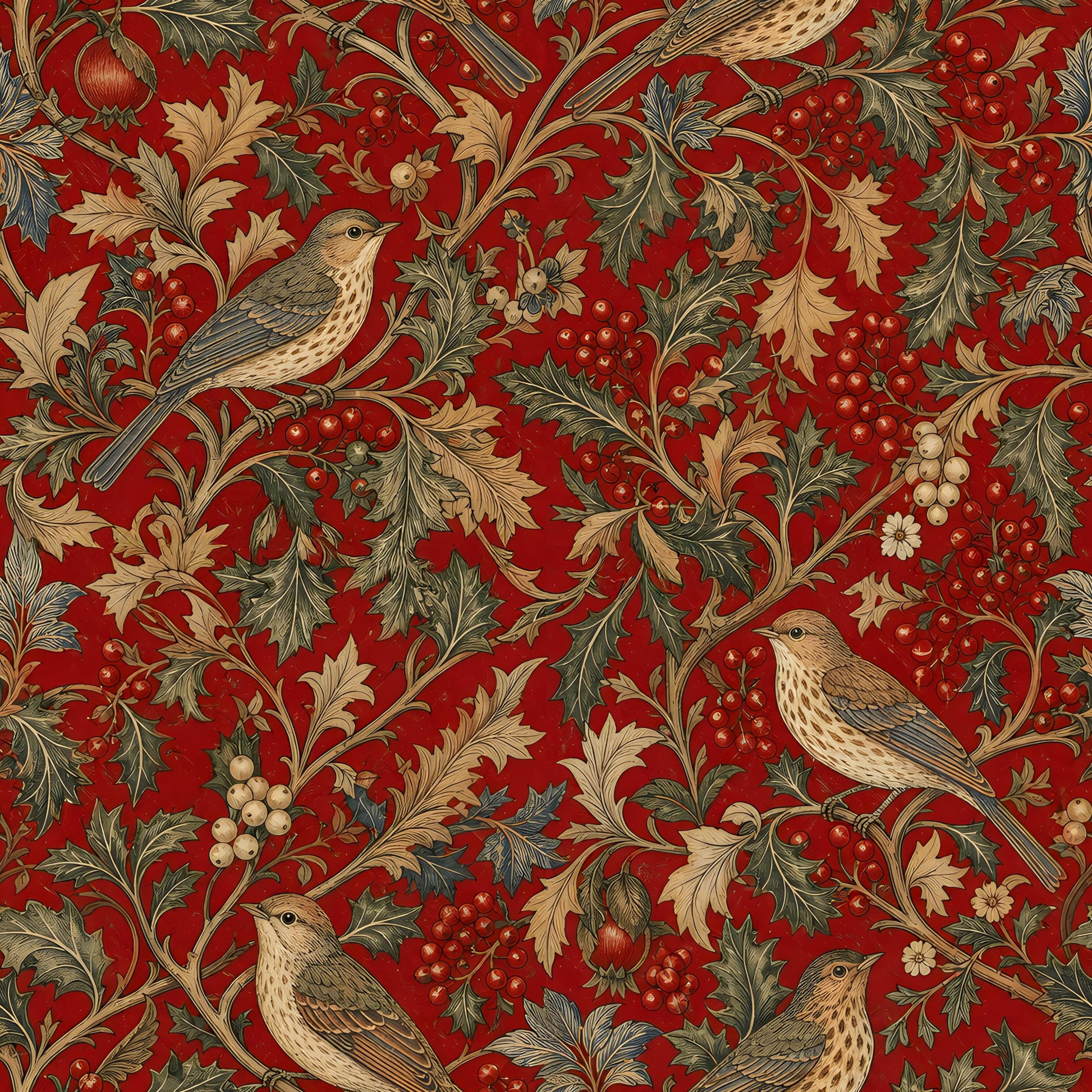 Victorian Holly and Birds Fabric - Shop now at American Fabric Prints