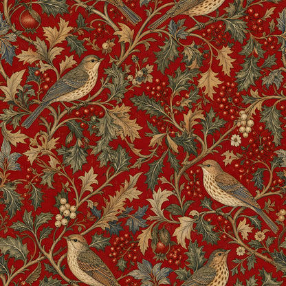 Victorian Holly and Birds Fabric - Shop now at American Fabric Prints