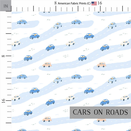 Cars on Roads Quilt Fabric | Cotton Quilt Fabric | Quilt Cotton | Made in the USA | American Fabric Prints | Pastel Cars Fabric | Baby Boy