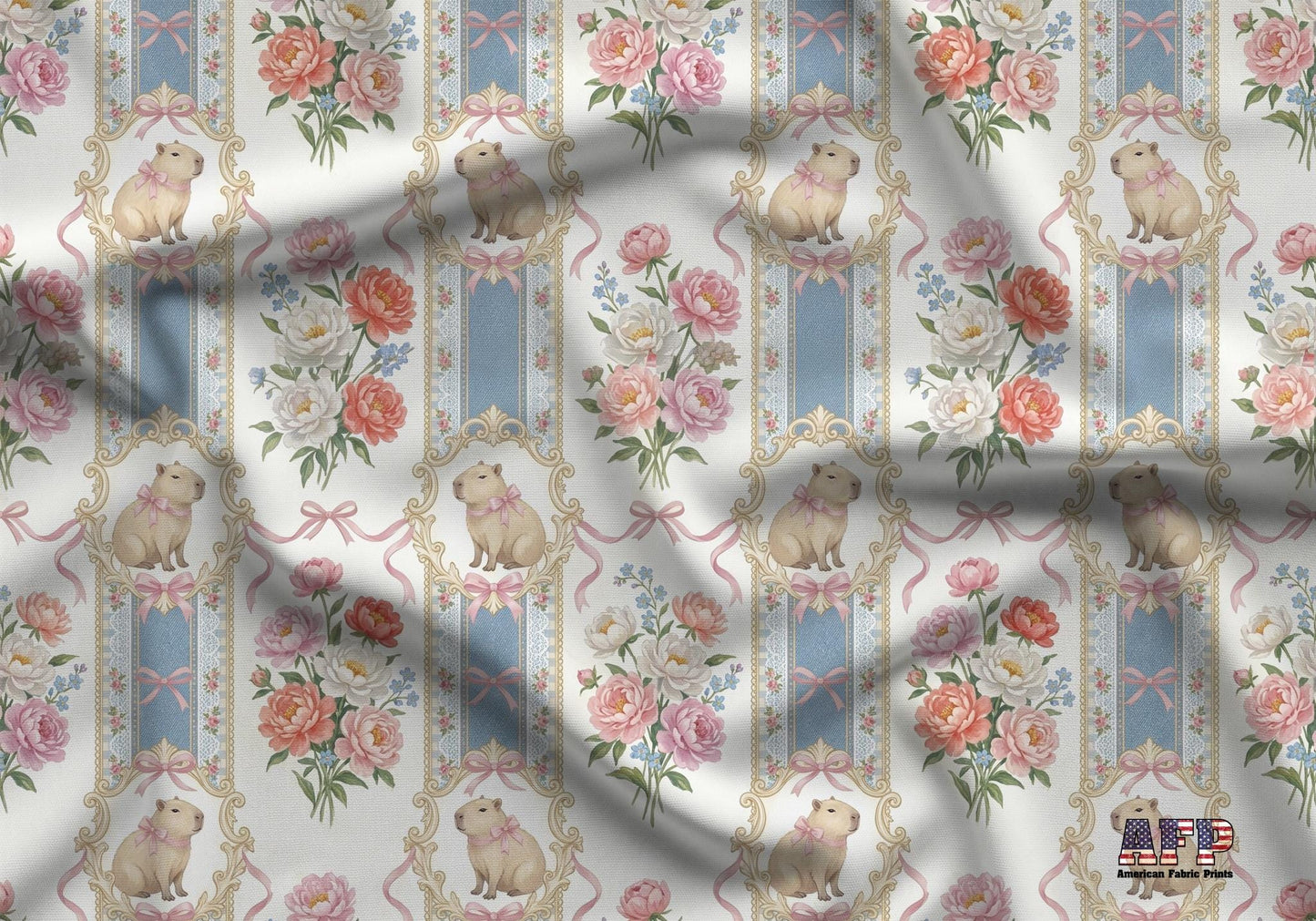 Elegant Blue Capybara Fabric - Shop now at American Fabric Prints