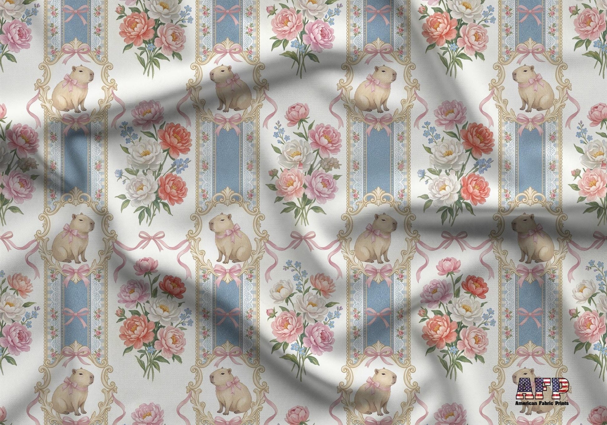 Elegant Blue Capybara Fabric - Shop now at American Fabric Prints