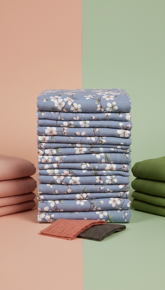 Dusty Periwinkle Floral linen stack
