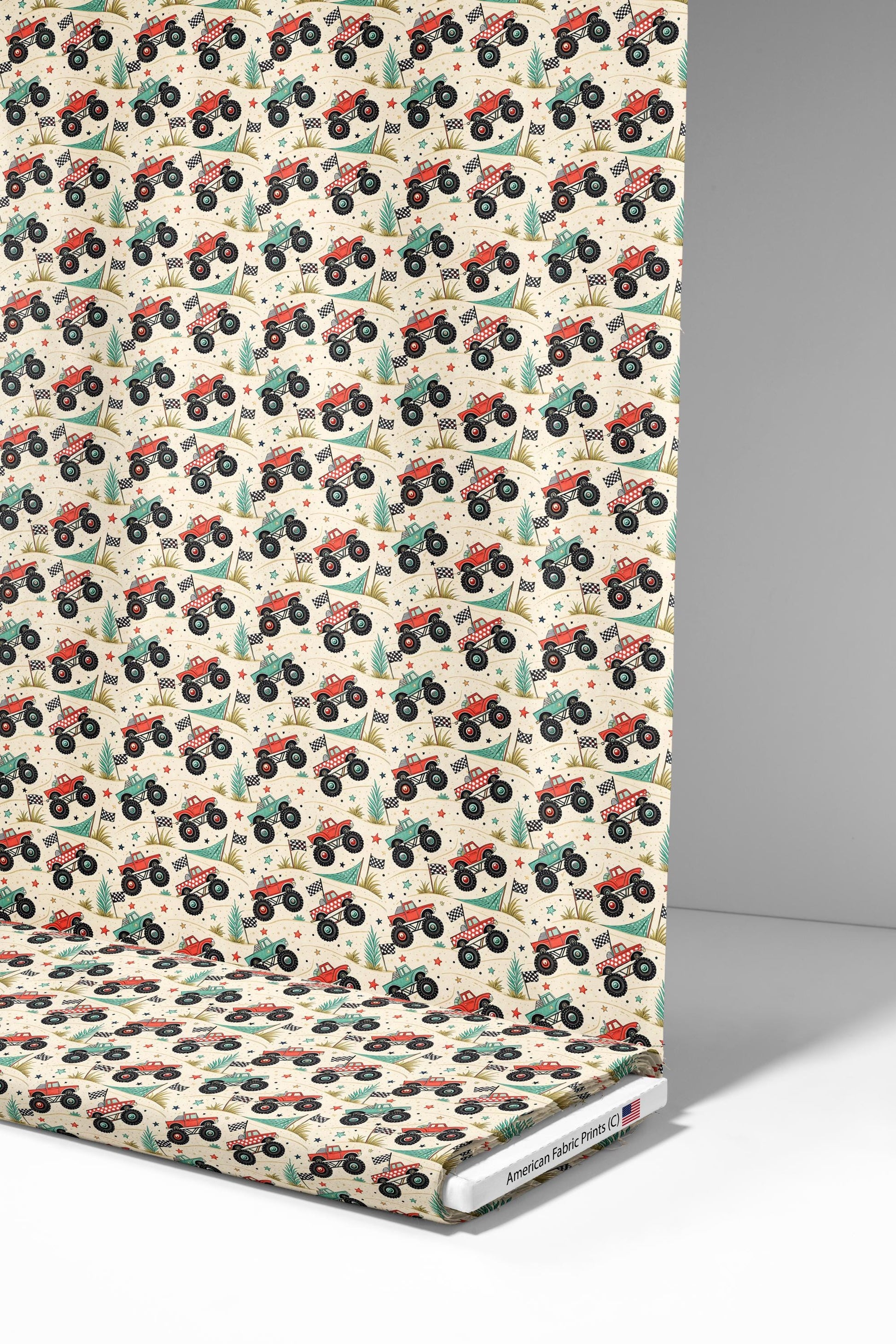 Monster Trucks Fabric - Shop now at American Fabric Prints
