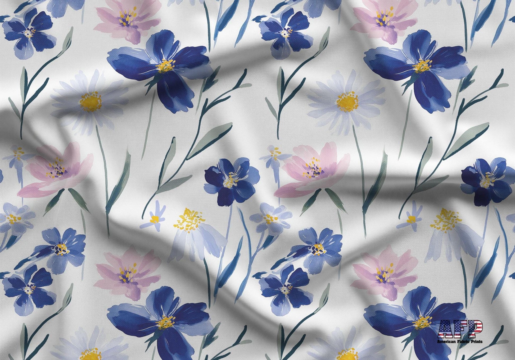 Blue Ditsy Floral Fabric - Shop now at American Fabric Prints