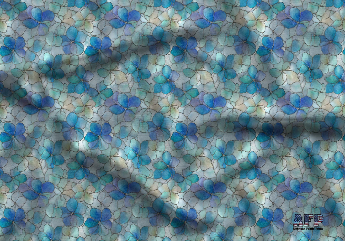 Stain Glass Blue Florals Fabric - Shop now at American Fabric Prints