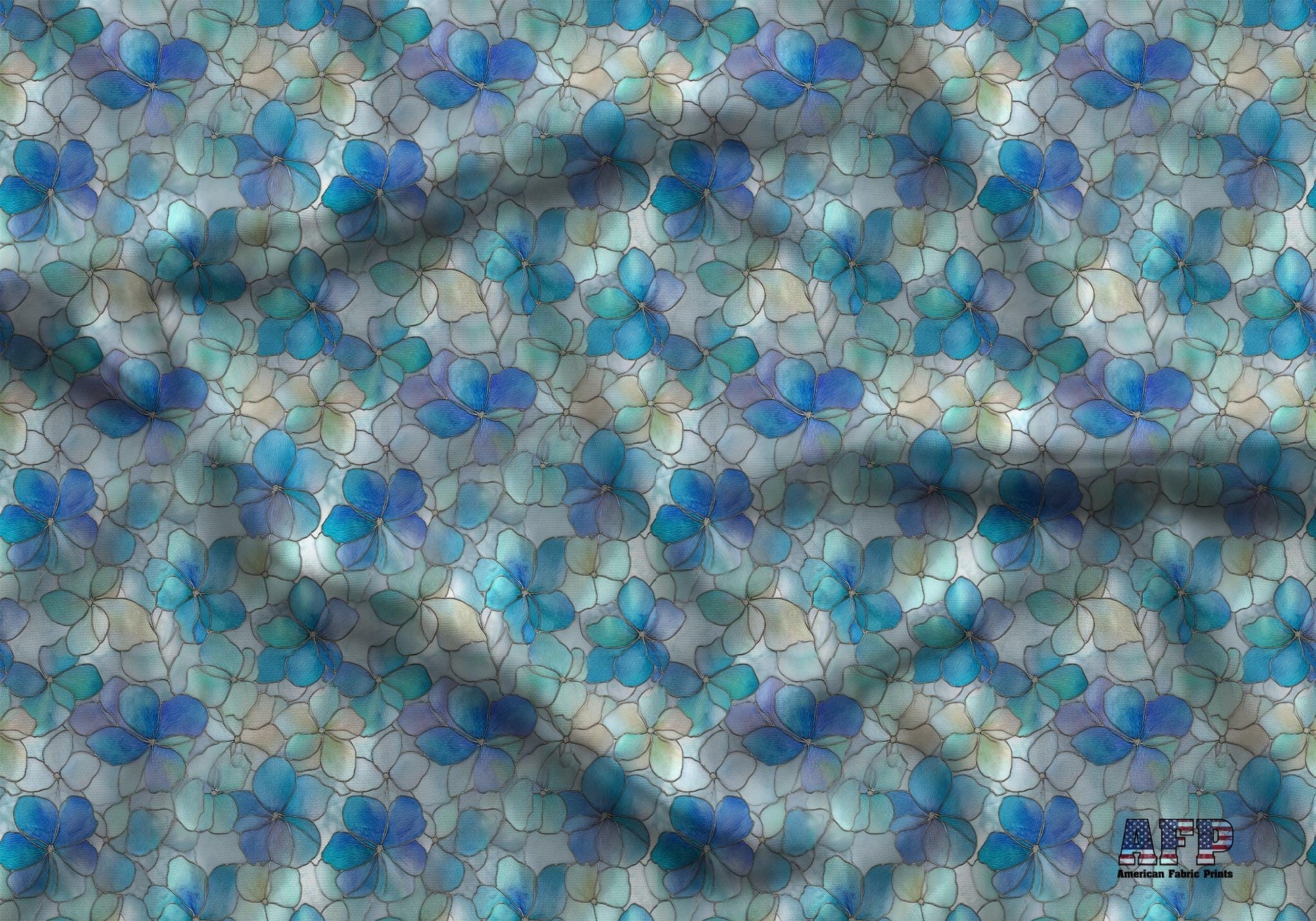 Stain Glass Blue Florals Fabric - Shop now at American Fabric Prints