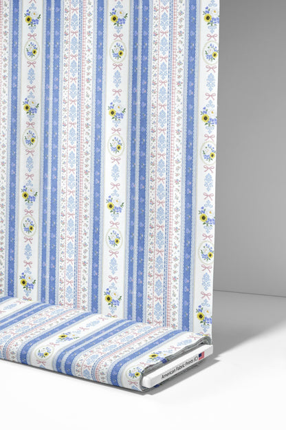 Denim Lace Retro Floral Fabric - Shop now at American Fabric Prints