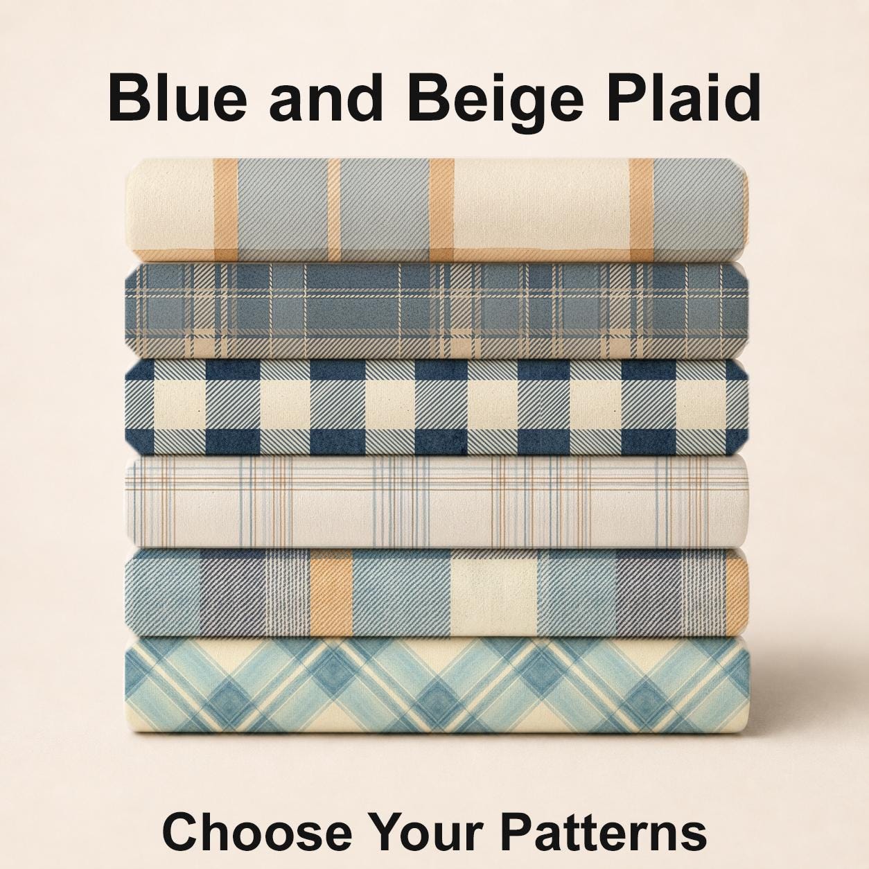 Blue and Beige Plaid Fabric Bundle Set - Shop now at American Fabric Prints