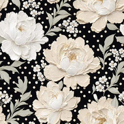 Black Peony Polka Dot Fabric - Shop now at American Fabric Prints