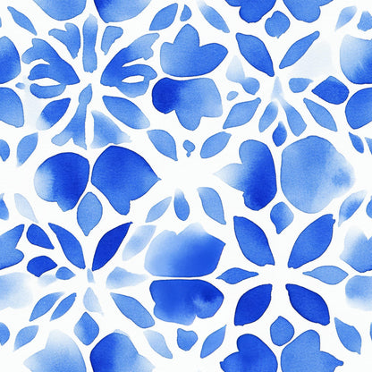 Blue Watercolor Mosaic Fabric - Shop now at American Fabric Prints