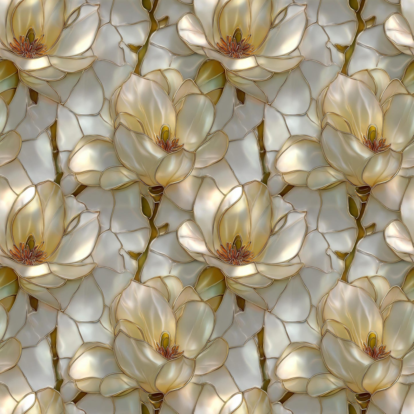 Stain Glass White Flowers Fabric - Shop now at American Fabric Prints