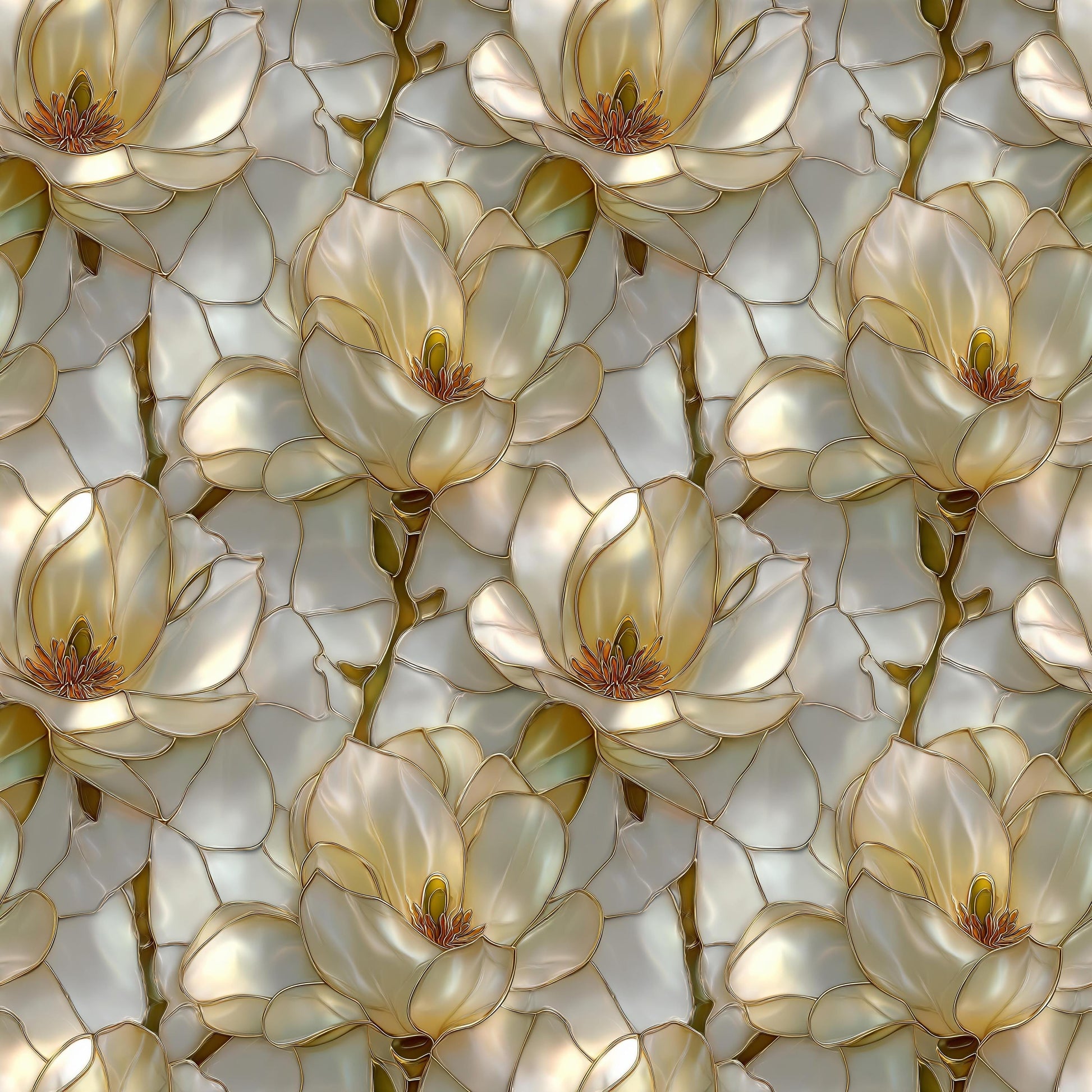 Stain Glass White Flowers Fabric - Shop now at American Fabric Prints