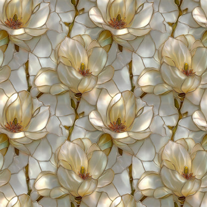Stain Glass White Flowers Fabric - Shop now at American Fabric Prints