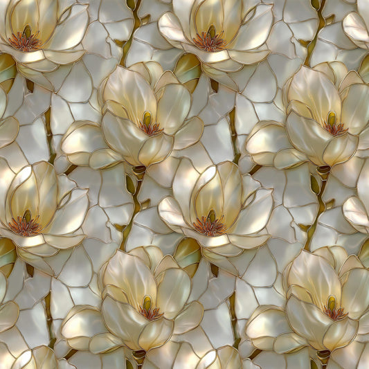 Stain Glass White Flowers Fabric - Shop now at American Fabric Prints