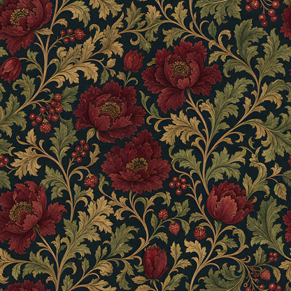 Victorian Dark Red Floral and Berries Fabric - Shop now at American Fabric Prints