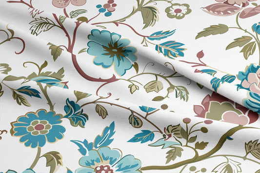 Colorful Floral Motif Fabric by the Yard, Vivid Floral Pattern Fabric, Flower Fabric for Curtains, Upholstery, Pillow Covers, Couch Covering