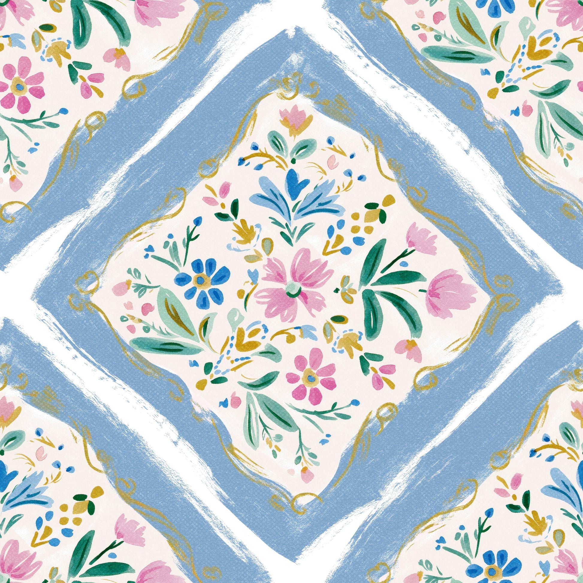 Blue Lattice Tile Fabric - Shop now at American Fabric Prints
