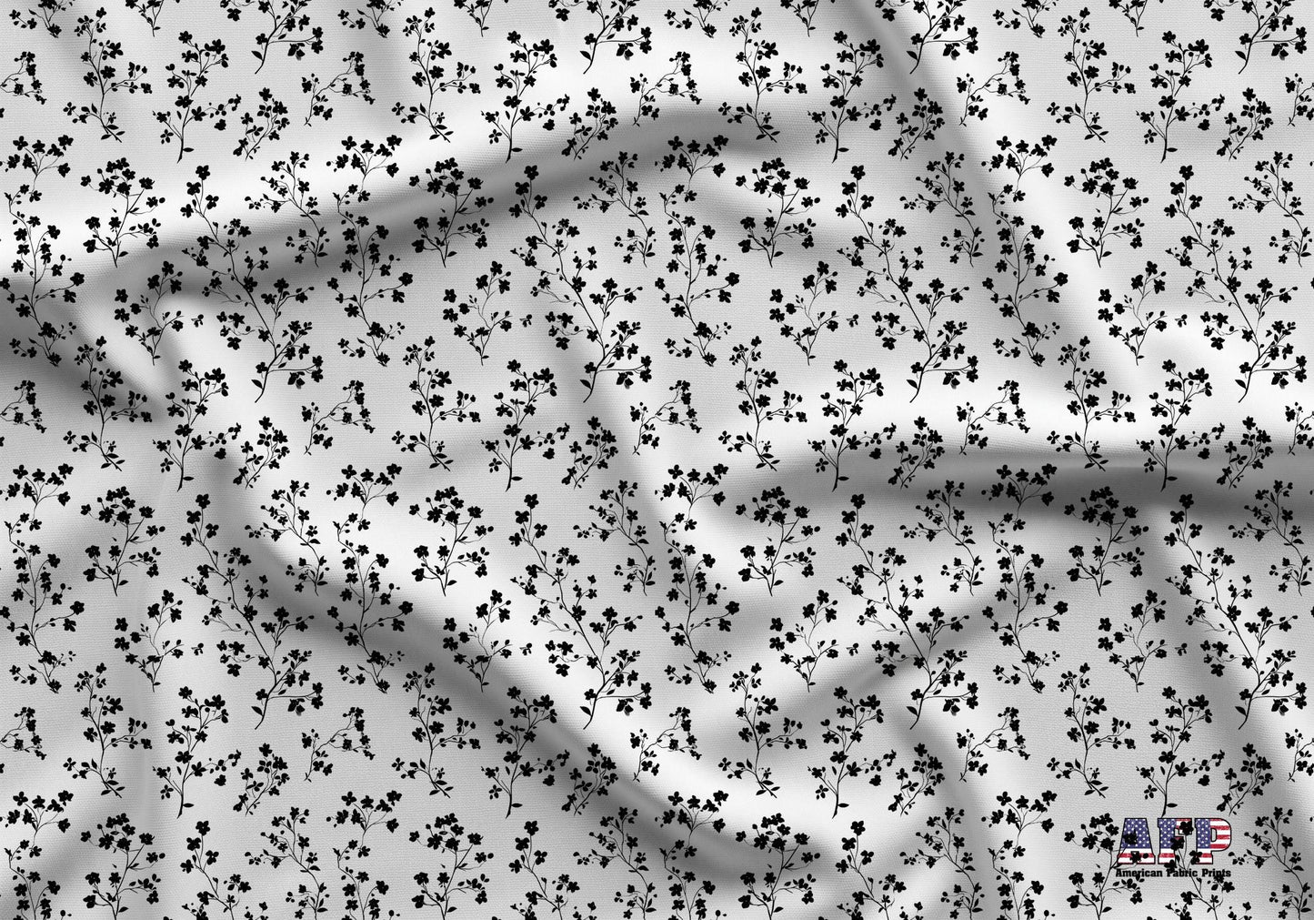 Black Dainty Wildflower Fabric - Shop now at American Fabric Prints