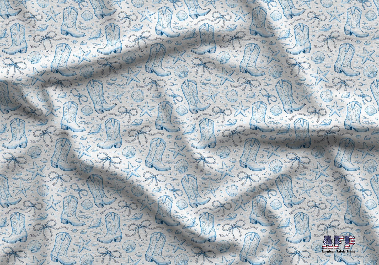 Blue Coastal Cowgirl Boots Fabric - Shop now at American Fabric Prints