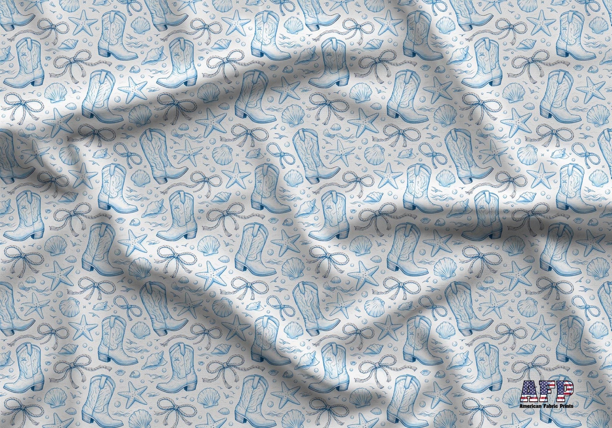 Blue Coastal Cowgirl Boots Fabric - Shop now at American Fabric Prints