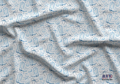Blue Coastal Cowgirl Boots Fabric - Shop now at American Fabric Prints