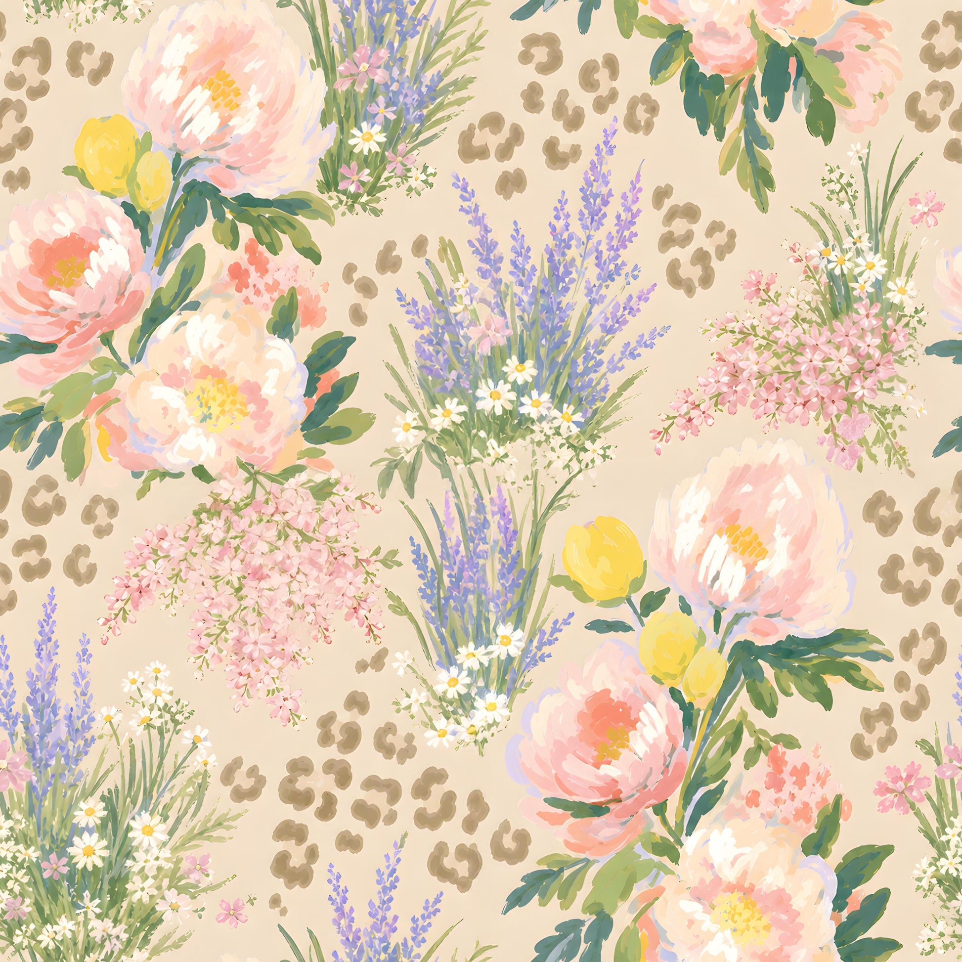 Pastel Floral with Leopard Print Fabric - Shop now at American Fabric Prints