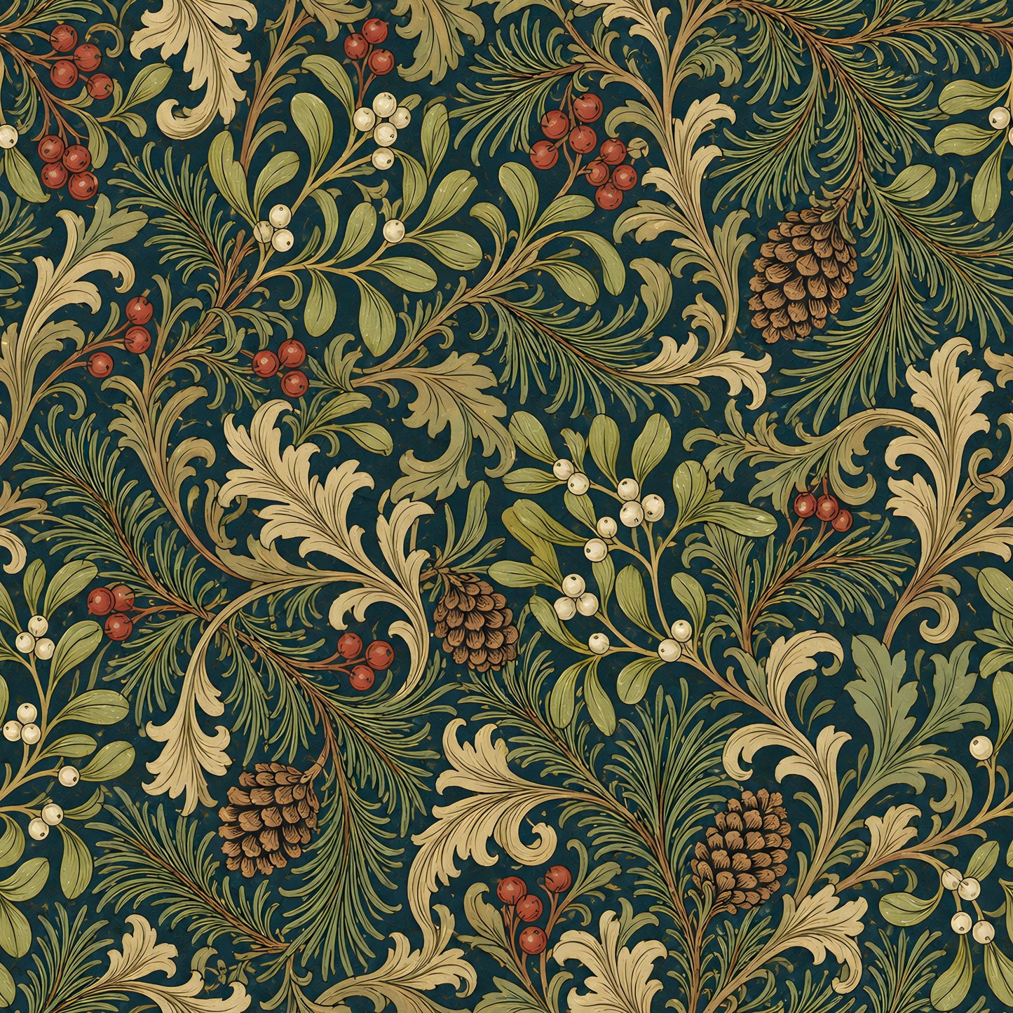 Victorian Christmas Pine Cones Fabric - Shop now at American Fabric Prints