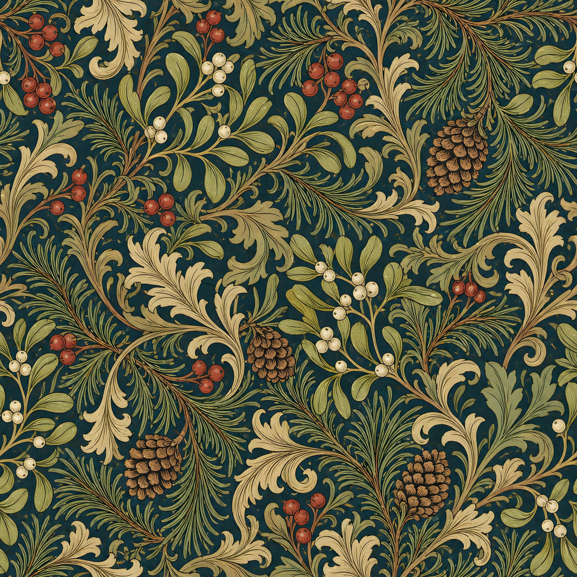 Victorian Christmas Pine Cones Fabric - Shop now at American Fabric Prints