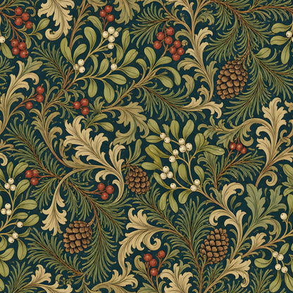 Victorian Christmas Pine Cones Fabric - Shop now at American Fabric Prints