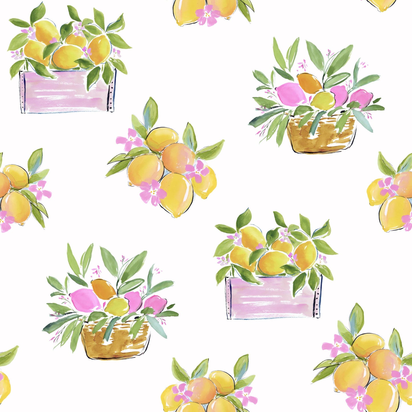 Lemon Baskets Fabric - Shop now at American Fabric Prints