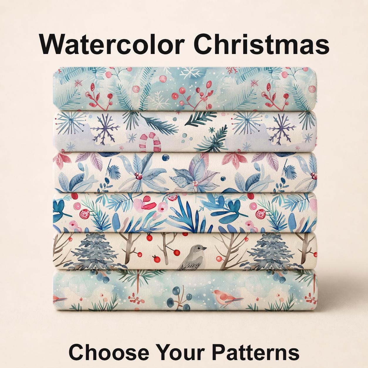 Watercolor Christmas Fabric Bundle Set - Shop now at American Fabric Prints