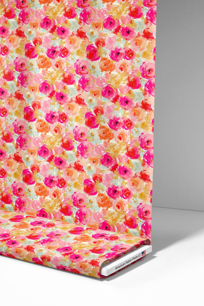 Hot Pink Florals Fabric - Shop now at American Fabric Prints