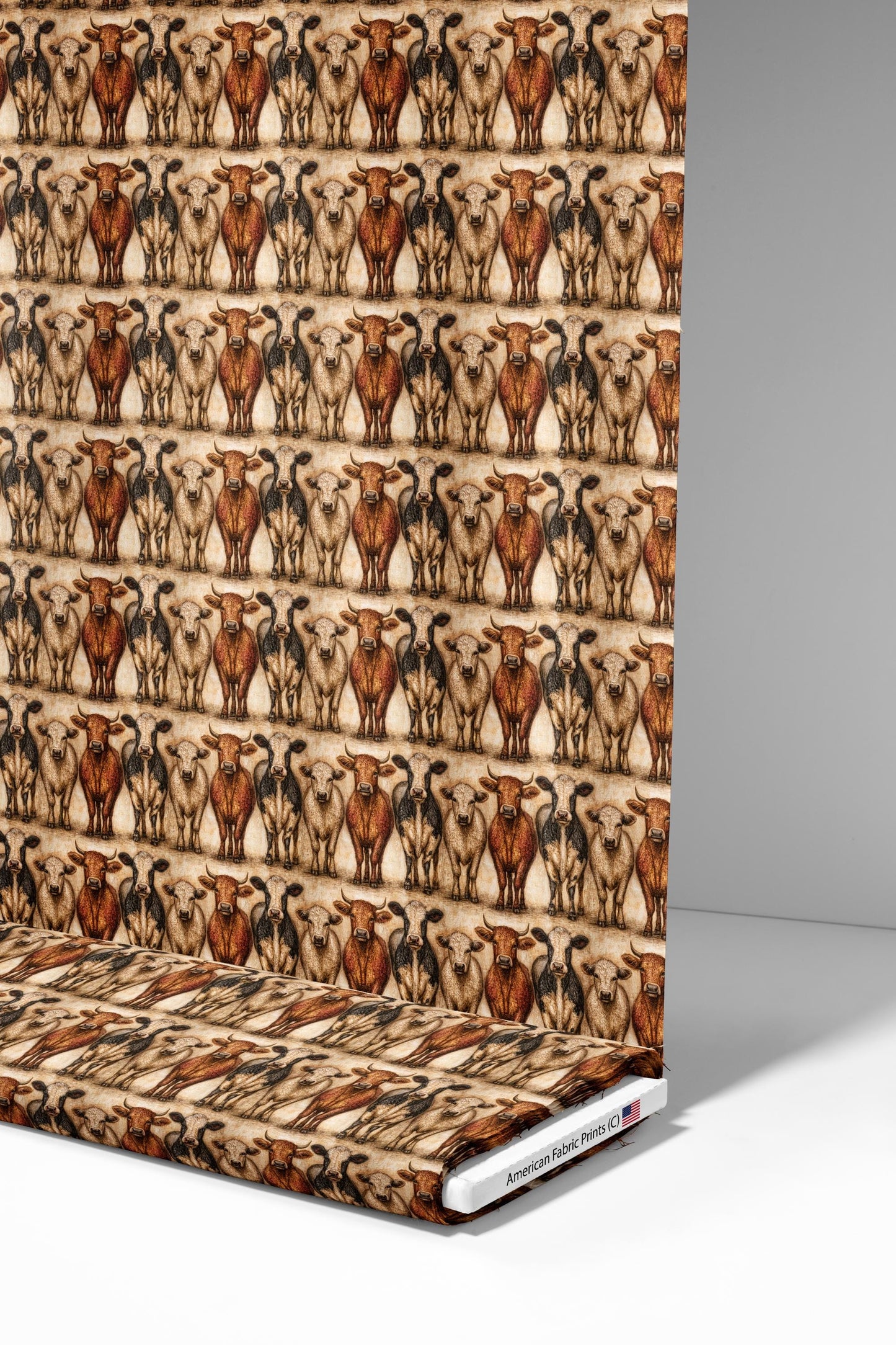 Primitive Folk Art Cattle Fabric - Shop now at American Fabric Prints