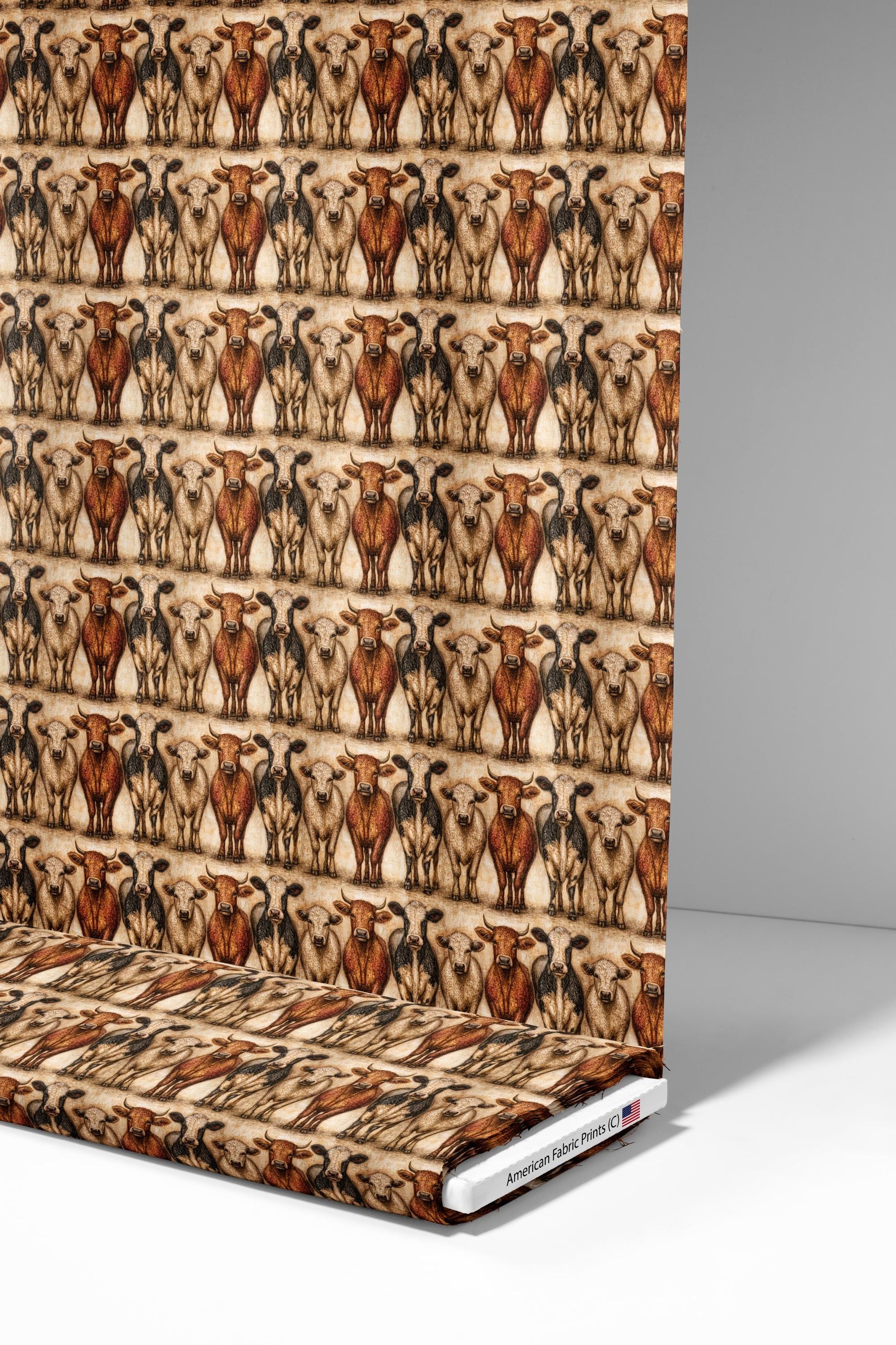 Primitive Folk Art Cattle Fabric - Shop now at American Fabric Prints