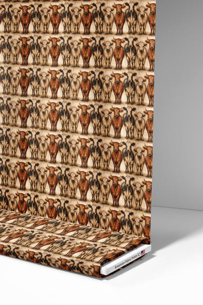 Primitive Folk Art Cattle Fabric - Shop now at American Fabric Prints