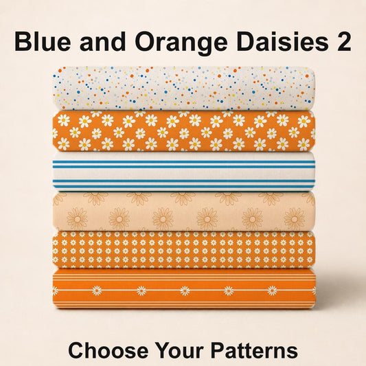 Blue and Orange Daisies 2 Fabric Bundle Set - Shop now at American Fabric Prints