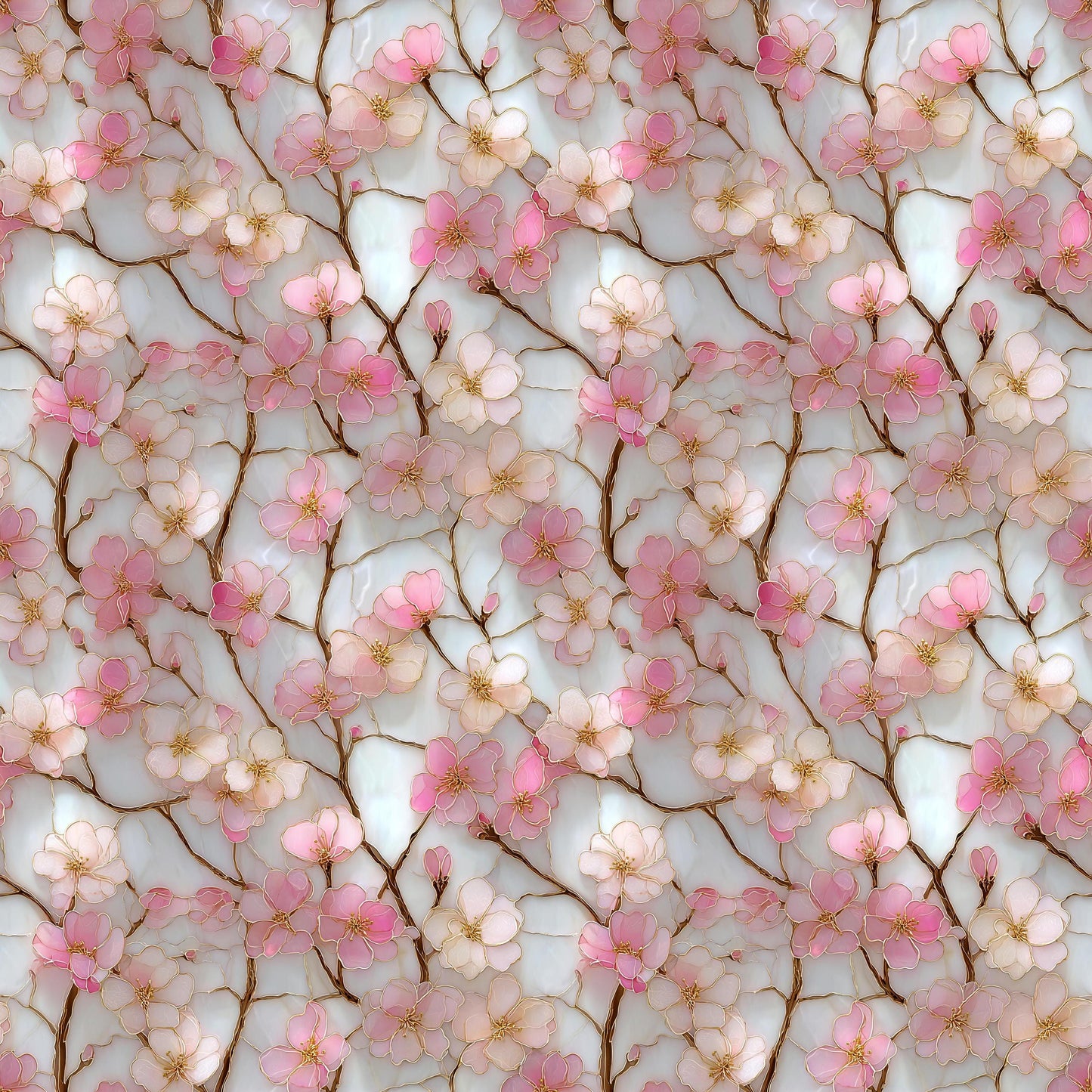 Stain Glass Cherry Blossoms Fabric - Shop now at American Fabric Prints