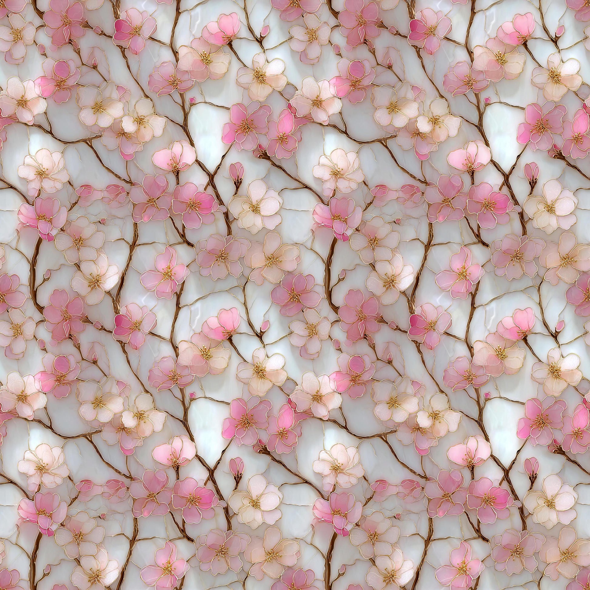 Stain Glass Cherry Blossoms Fabric - Shop now at American Fabric Prints