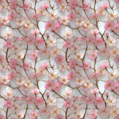 Stain Glass Cherry Blossoms Fabric - Shop now at American Fabric Prints