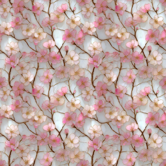 Stain Glass Cherry Blossoms Fabric - Shop now at American Fabric Prints